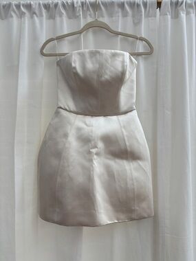 Oh Polly Strapless Satin Mini Dress in Cream